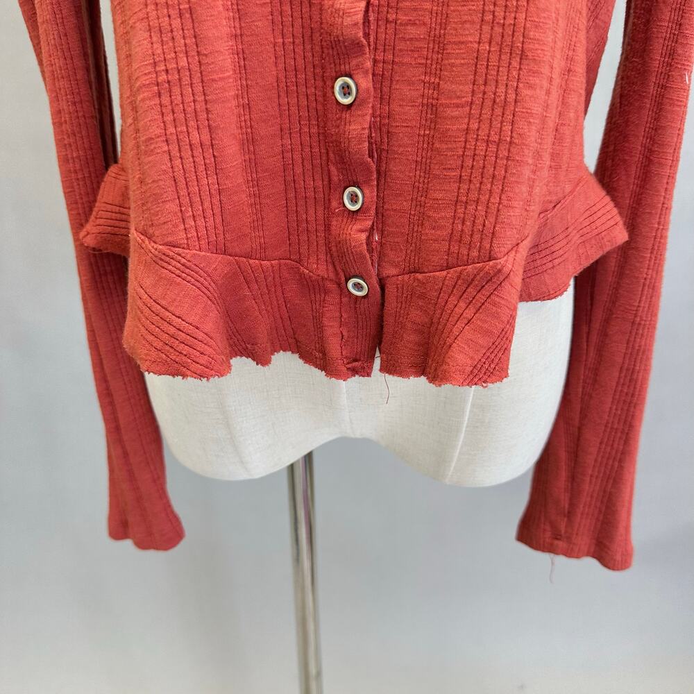 Anthropologie | Pilcro | Rust Red Button-Front Ribbed Long Sleeve Top - Picture 4 of 14